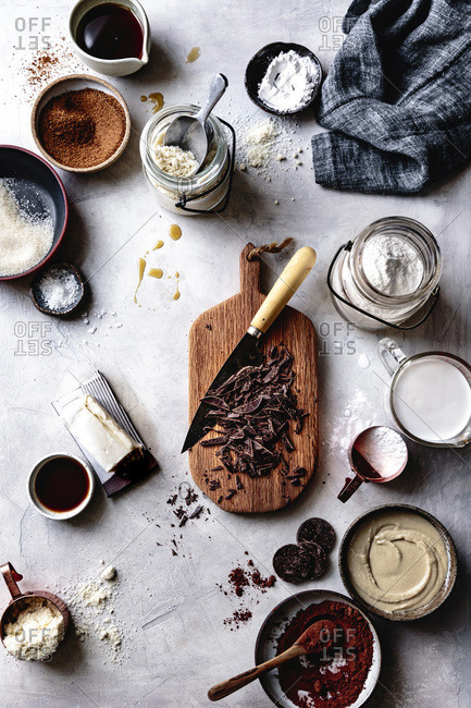 Ingredients for a chocolate tart.