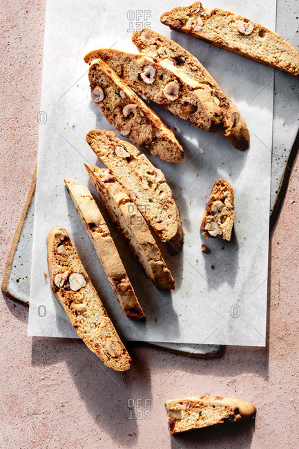 Pieces of gluten free hazelnut biscotti.