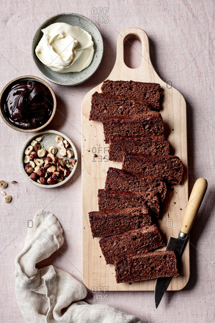 Ingredients to assemble chocolate hazelnut tiramisu cake.