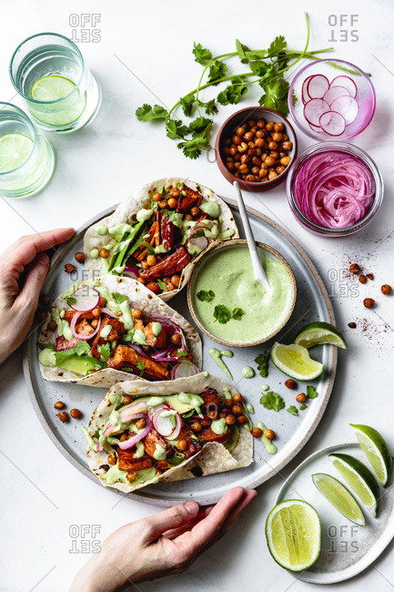Maple glazed sweet potato tacos.