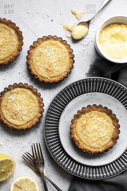 Lemon And Coconut Tartlets overhead view