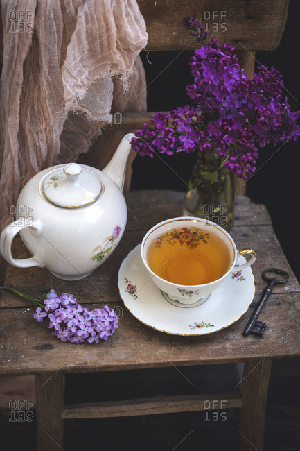 Tea served in vintage porcelain tea set