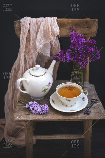 Tea served in vintage porcelain tea set