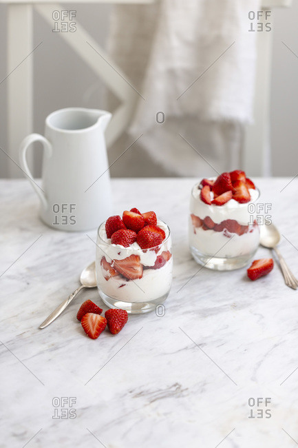 Strawberries and whipped cream dessert