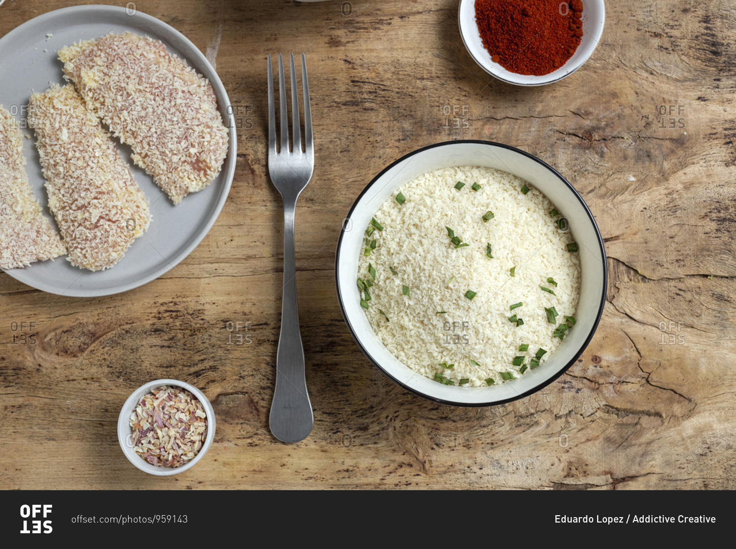 Chicken fingers breaded in panko with spicy, mustard sauce, soy sauce