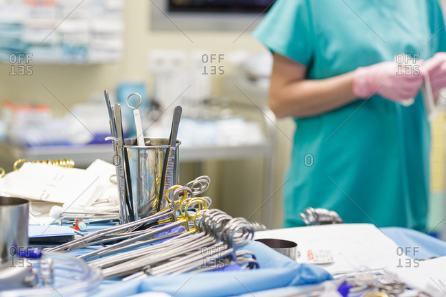 Surgical tools in a hospital operating room