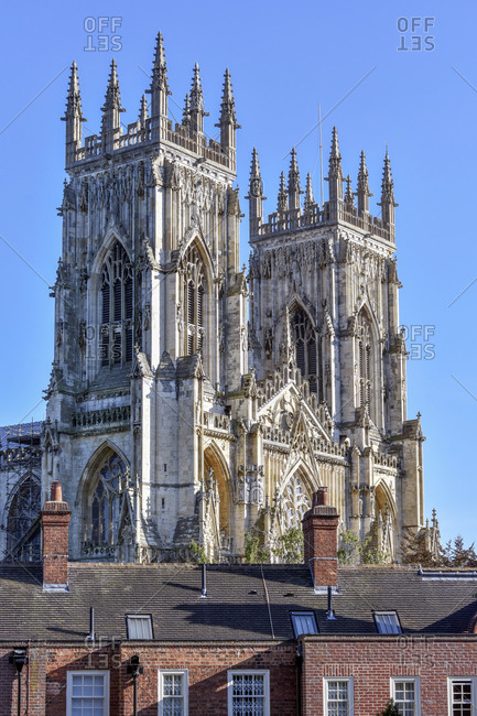 York Minster seen from the city walls at Bootham Bar, York, Yorkshire, England, United Kingdom, Europe
