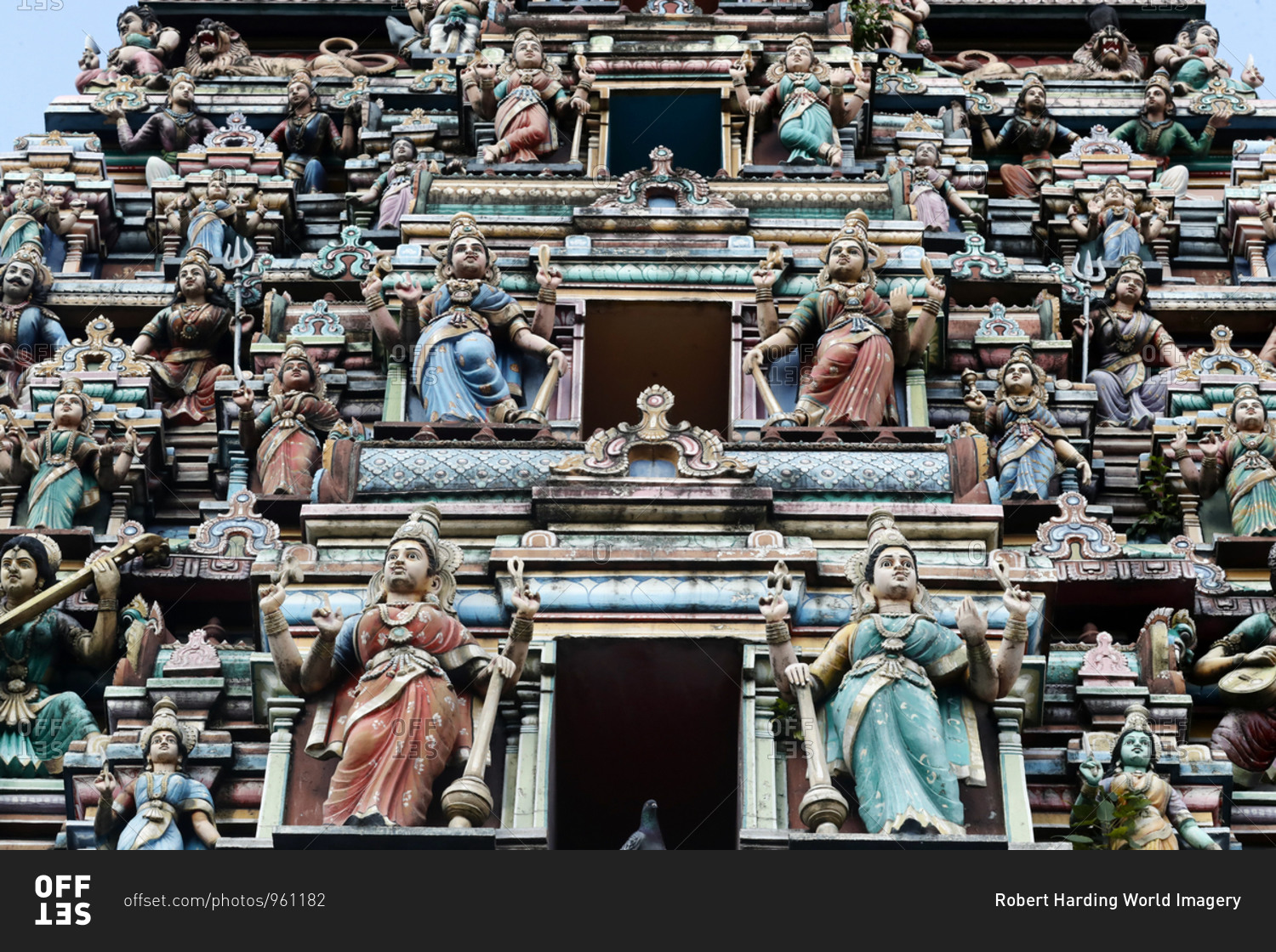 Hindu gods adorn the five story Raja Gopuram, Sri Mahamariamman Hindu Temple, Kuala Lumpur. Malaysia, Southeast Asia, Asia