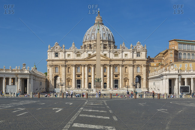 September 15, 2019: View of ancient Basilica di San Pietro in the Vatican, symbol of Catholic religion, UNESCO World Heritage Site, Rome, Lazio, Italy, Europe