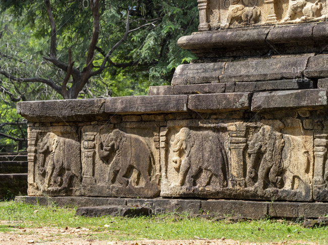 Detail from the ancient city of Polonnaruwa, UNESCO World Heritage Site, Sri Lanka, Asia