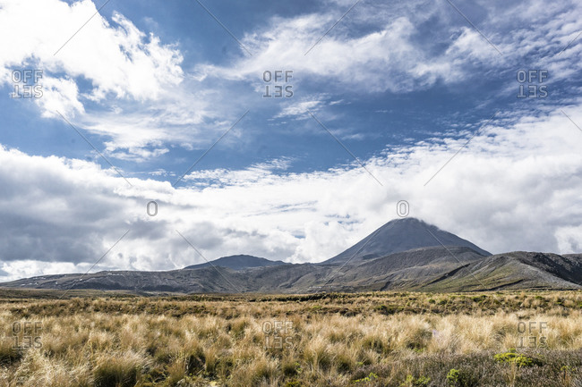 Mount Tongariro with grassland, Lord of the Rings Location, Mordor, Tongariro National Park, New Zealand