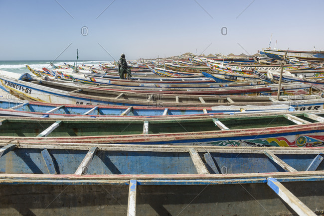 April 1,  2016: FIshermen, peddlers, boats at Nouakchott's famous fish market