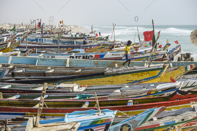 April 1,  2016: FIshermen, peddlers, boats at Nouakchott's famous fish market