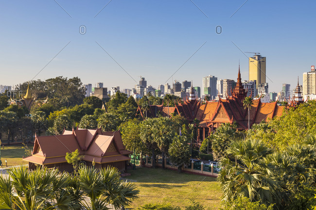 Cambodia - December 9, 2019: Cambodia, Phnom Penh, elevated view of Royal Palace