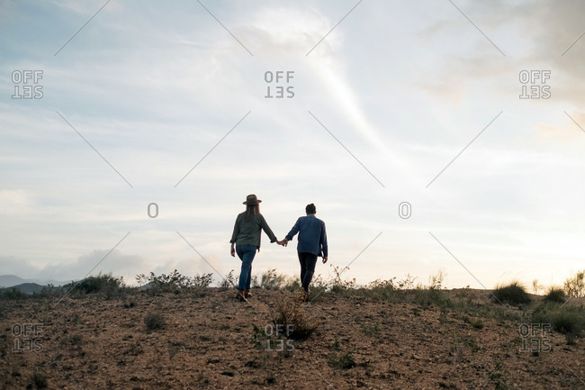 Cheerful man and woman standing in countryside