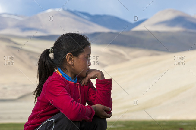 A nomad girl living in the nomad camp near Tso Moriri in Ladakh