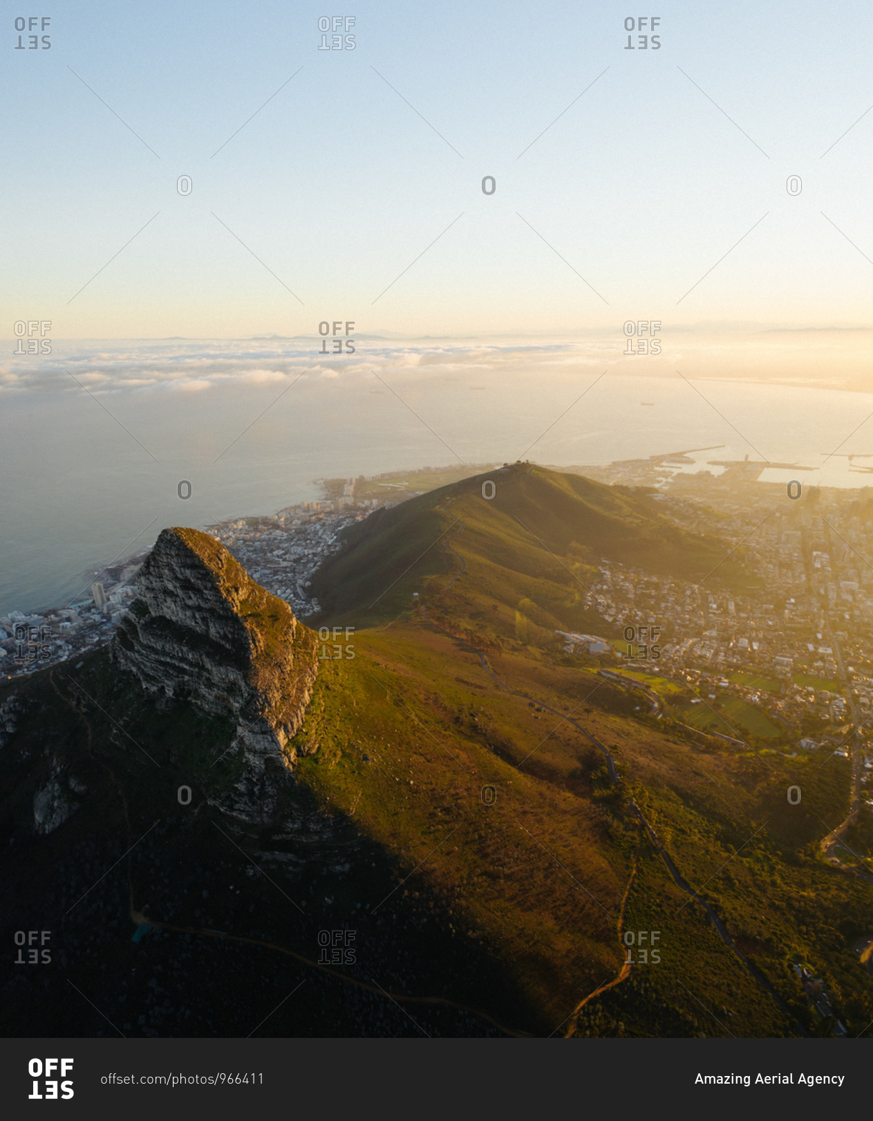 Aerial view of sunrise over Lions Head, Cape Town, South Africa stock ...