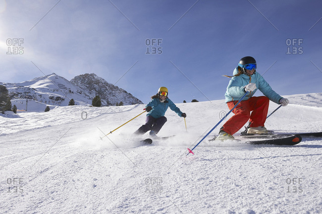 Skiers skiing, Kuhtai, Austria - Offset