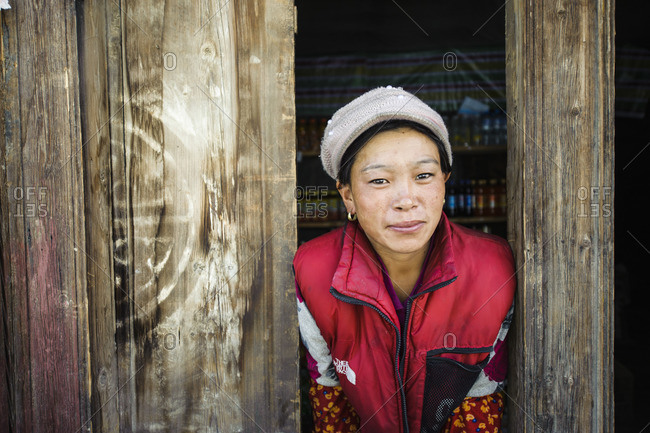 January 1, 1970: A Tibetan shopkeeper in her shop in a remote village on the Tibetan plateau