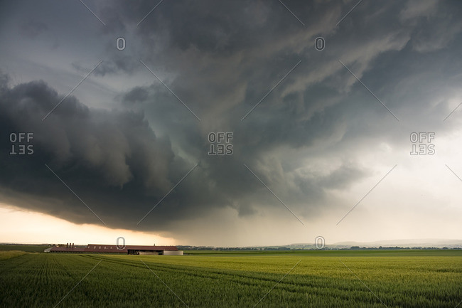 Back of dynamic thunderstorm near Inheiden, Hessen, Germany