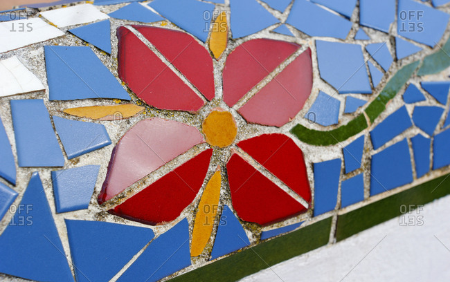 Colored stone tiles, mosaics, Cala Figuera, Mallorca, Balearic Islands, Spain, Europe