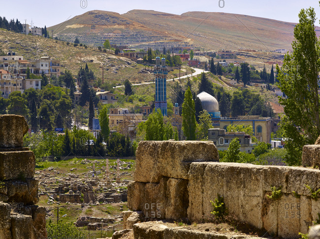 April 15, 2010: View from Jupiter Temple to the Blue Mosque in Baalbek, Lebanon, Middle East
