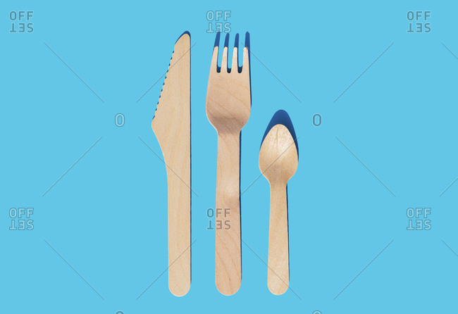 Wooden cutlery- fork- knife and spoon to take away organic and ecological zero waste