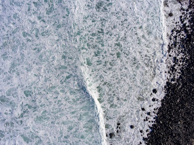 Aerial view of a rocky shore on the Atlantic Ocean