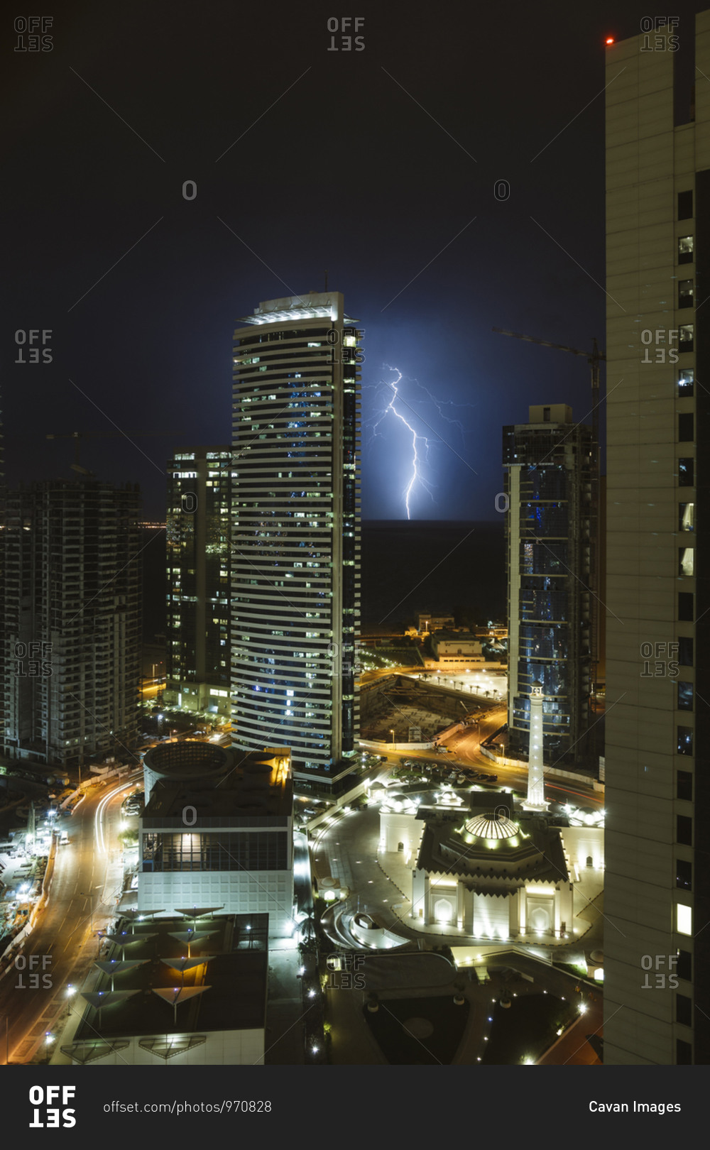 Lightning storm in city of Doha, Qatar