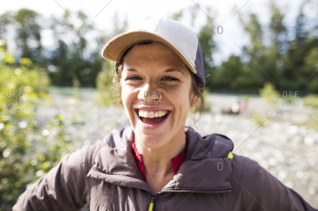 Portrait of cheerful woman being happy