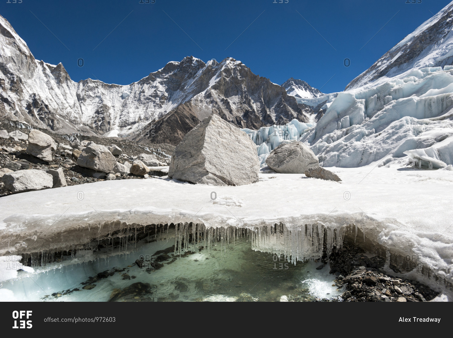 Water forms under the Khumbu glacier as the ice melts