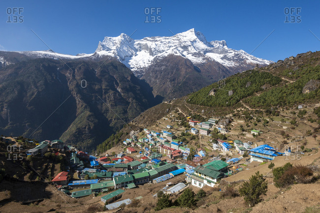 Namche the main trading center and tourist hub for the Everest region with Kongde Ri peak in the background