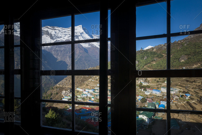 Looking out from the window of a lodge in Namche in the Everest region of Nepal