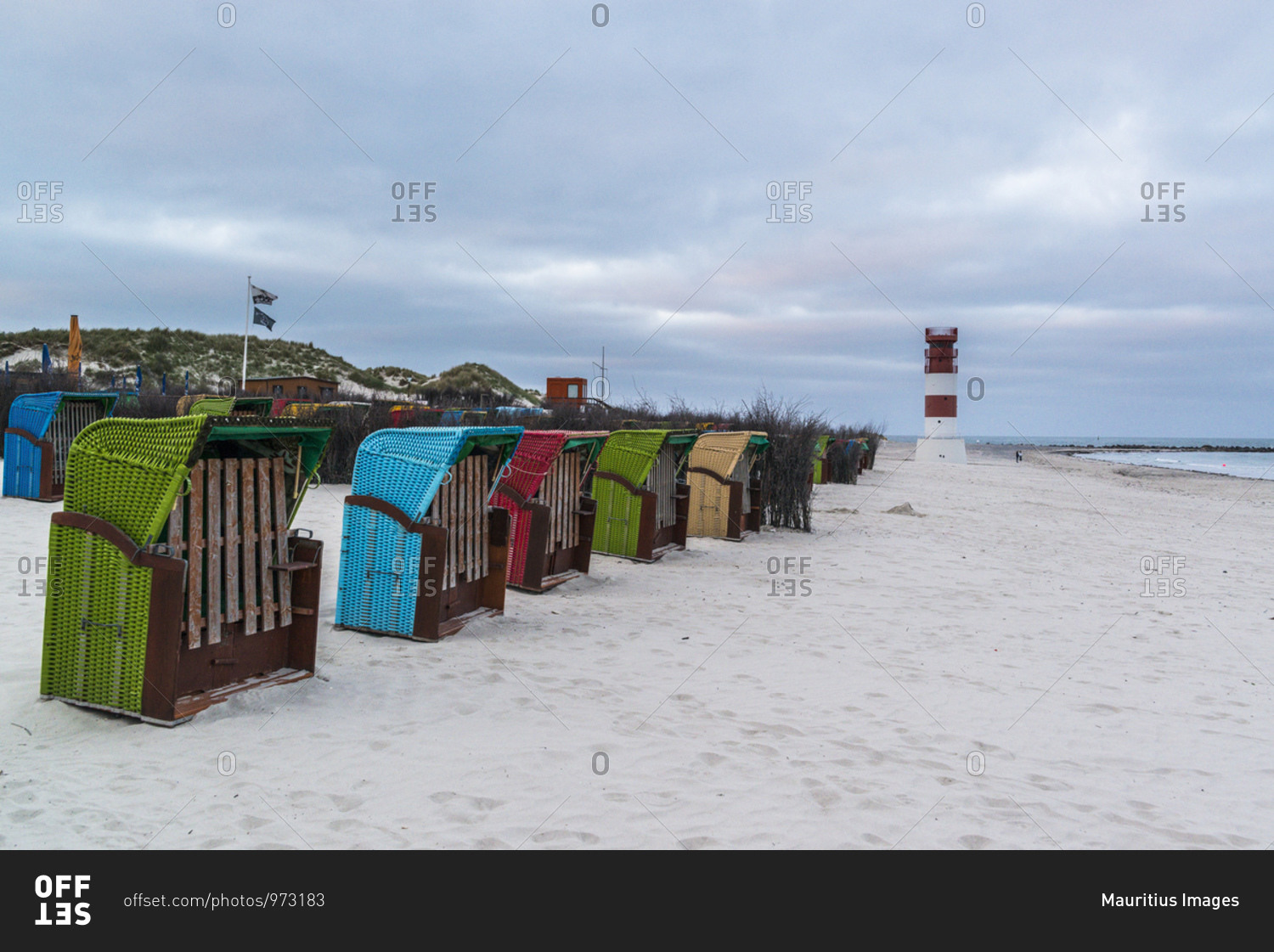 Beach chairs on the beach, Helgoland, Schleswig-Holstein, Germany