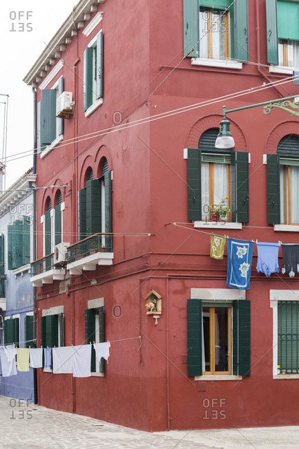 Colourful house facades on Burano, Lagoon of Venice, Italy