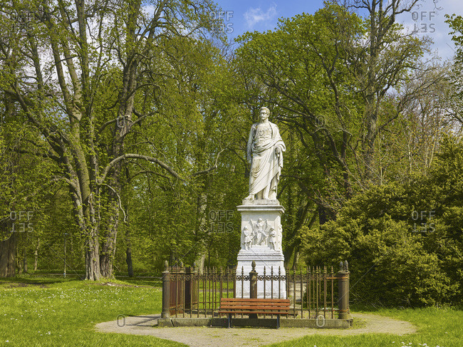 April 29, 2015: Monument of Prince Wilhelm Malte I in the castle park, Putbus, Rugen, Mecklenburg-Vorpommern, Germany