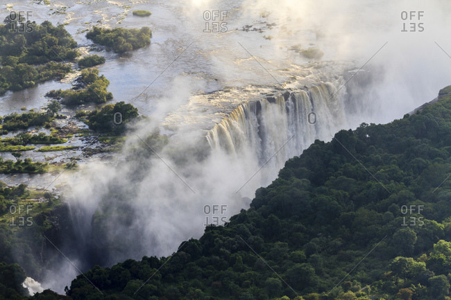 Victoria Falls of the Zambezi between the border towns of Victoria Falls in Zimbabwe and Livingstone in Zambia, Africa