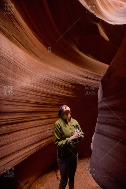 Woman looking up, Antelope Canyon, Arizona, USA