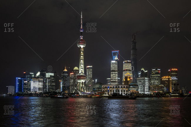 October 16, 2013: Skyline, cityscape, night scene, Lujiazui, Pudong, Shanghai, China