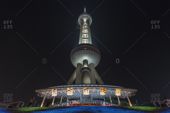 October 21, 2013: Oriental Pearl Tower at night, Lujiazui, Pudong, Shanghai, China