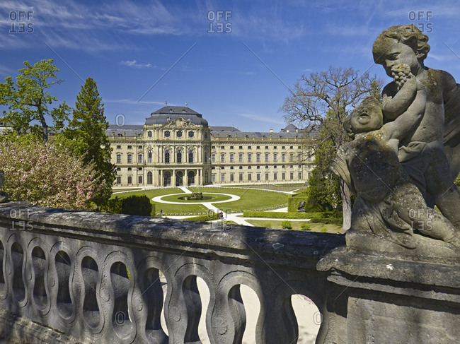 April 17, 2014: Hofgarten with Wuerzburg Residence in Wuerzburg, Lower Franconia, Bavaria, Germany, Europe