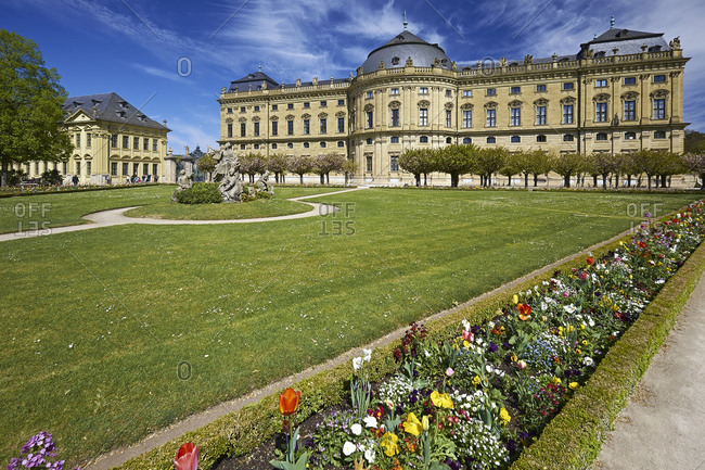 April 17, 2014: Hofgarten with Wuerzburg Residence in Wuerzburg, Lower Franconia, Bavaria, Germany, Europe