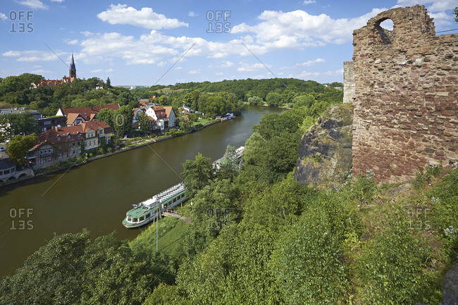View from Giebichenstein Castle to the river Saale in Halle/Saale, Saxony-Anhalt, Germany