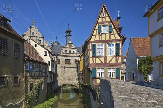 Bridge Town Hall and Malerwinkelhaus in Marktbreit, Lower Franconia, Bavaria, Germany