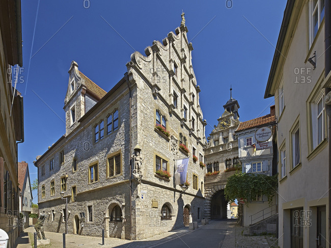 July 18, 2014: Town hall with main gate in Marktbreit am Main, Lower Franconia, Bavaria, Germany