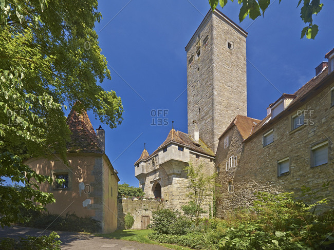 Castle gate at the castle garden in Rothenburg ob der Tauber, Middle Franconia, Bavaria, Germany