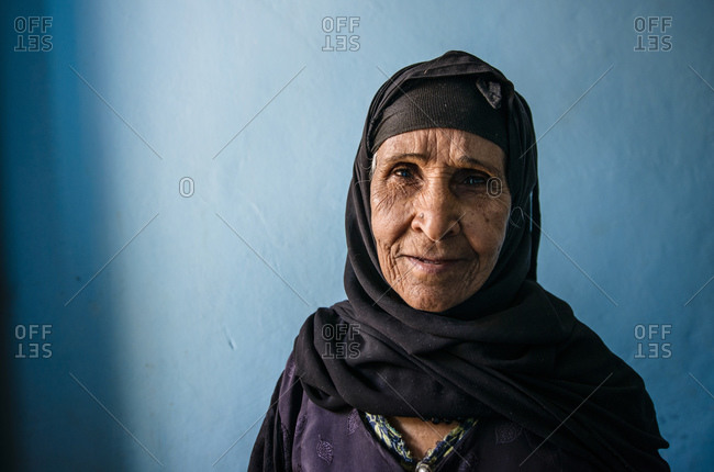 April 8, 2014: Old woman in her traditional house on the outskirts of Luxor, Egypt