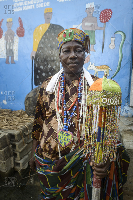 November 28, 2015: The king of Ganvie, a voodoo priest and his fetishes, Benin, Africa