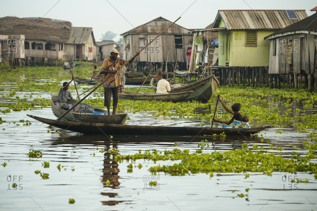 November 28, 2015: Residents of the floating village of Ganvie, Benin, Africa