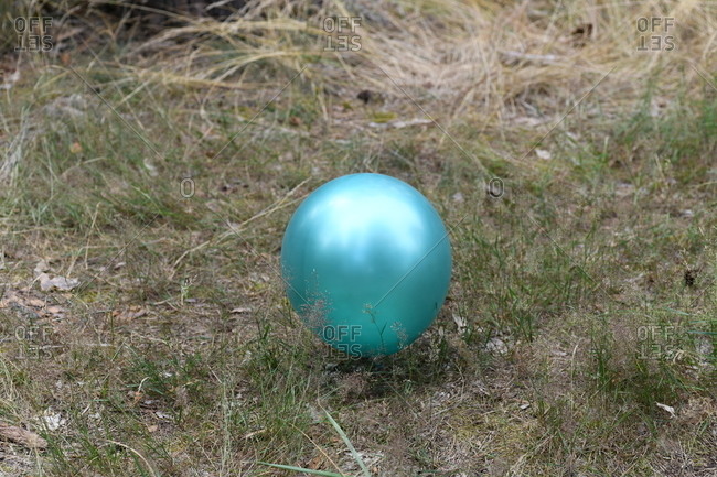 Blue shiny ball in the grass